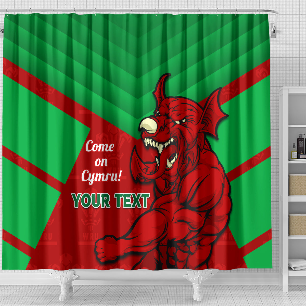 Custom Wales Rugby Shower Curtain 2024 Six Nations Come On Cymru Mascot Sporty