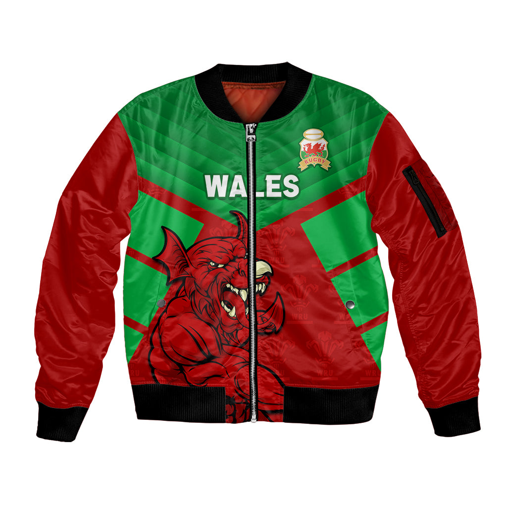 Custom Wales Rugby Sleeve Zip Bomber Jacket 2024 Six Nations Come On Cymru Mascot Sporty - Wonder Print Shop