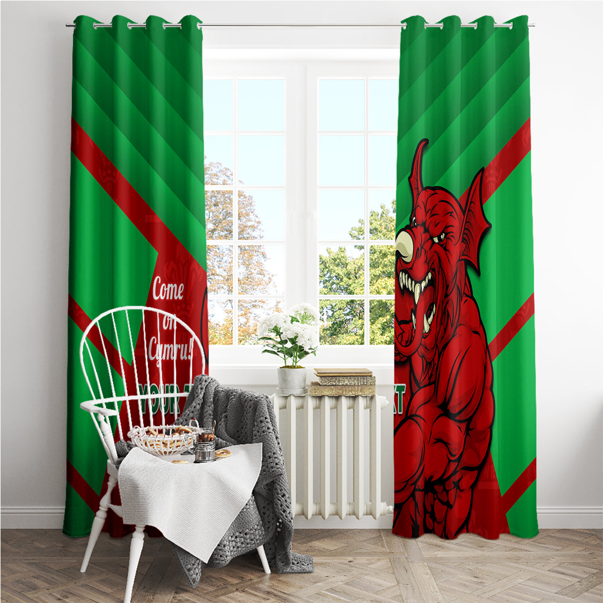 Custom Wales Rugby Window Curtain 2024 Six Nations Come On Cymru Mascot Sporty - Wonder Print Shop