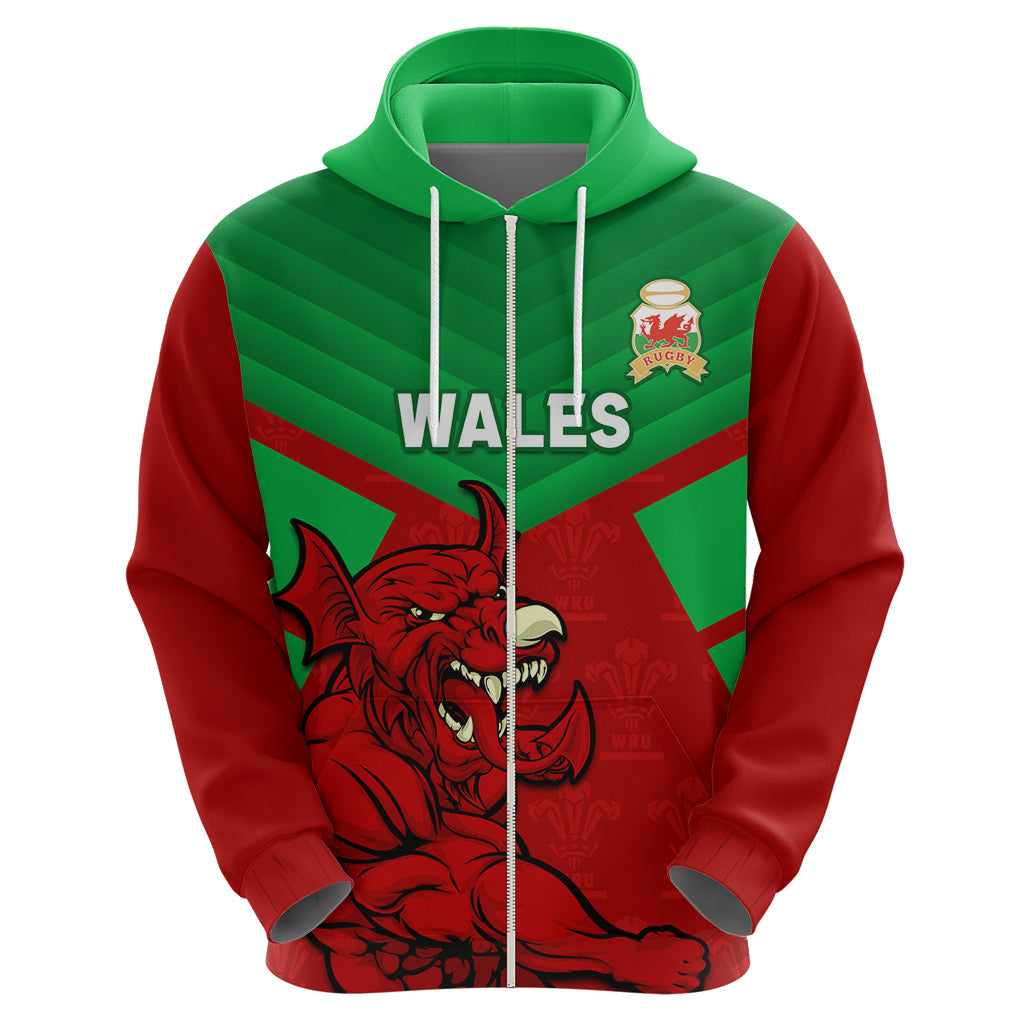 Custom Wales Rugby Zip Hoodie 2024 Six Nations Come On Cymru Mascot Sporty - Wonder Print Shop