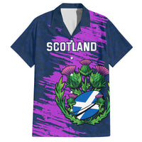 Custom Scotland Rugby Family Matching Off Shoulder Long Sleeve Dress and Hawaiian Shirt 2024 Six Nations Go Scottish Thistle - Wonder Print Shop