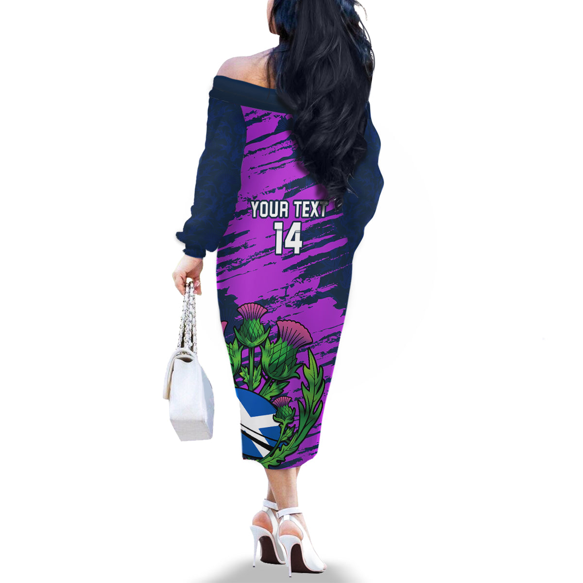 Custom Scotland Rugby Family Matching Off Shoulder Long Sleeve Dress and Hawaiian Shirt 2024 Six Nations Go Scottish Thistle - Wonder Print Shop