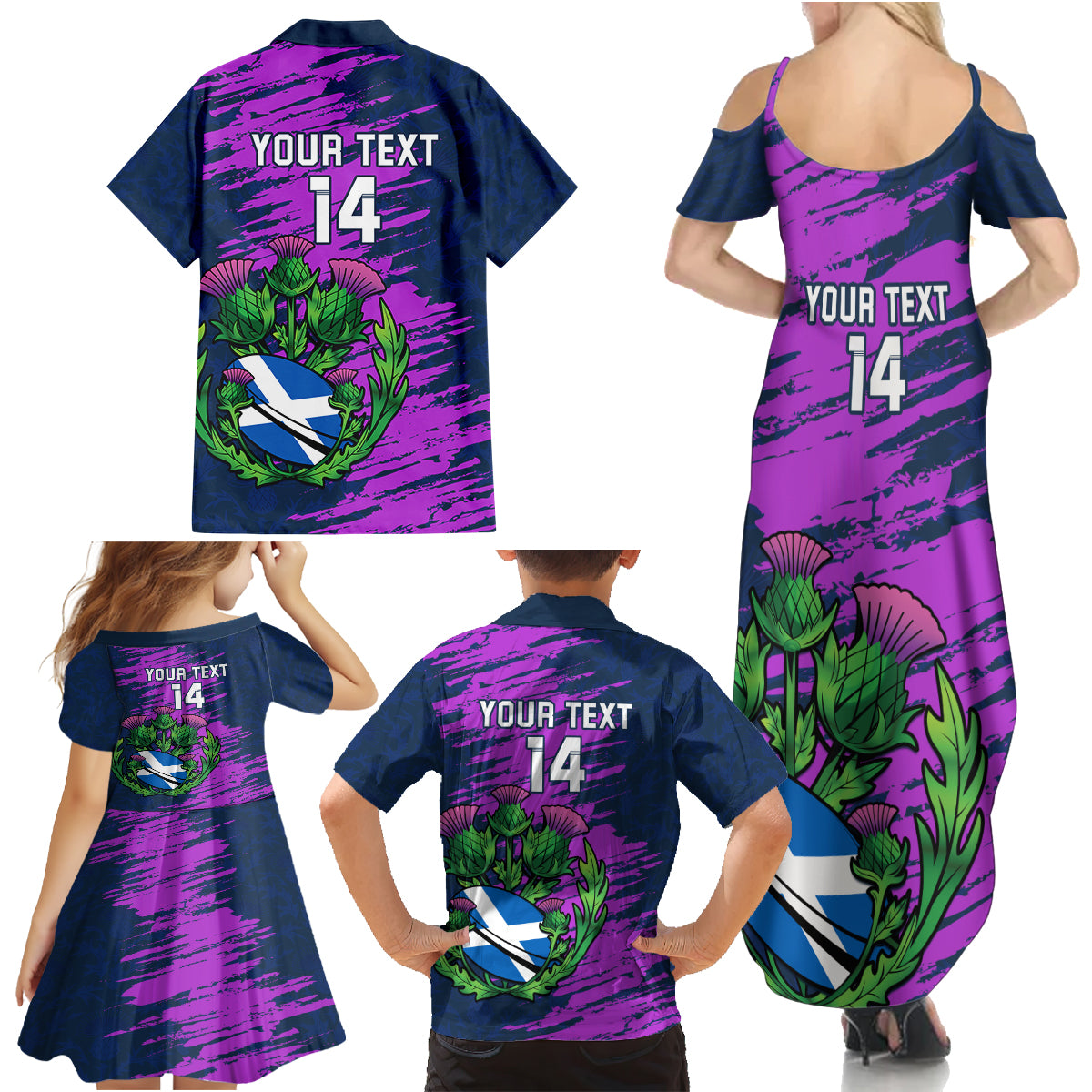 Custom Scotland Rugby Family Matching Summer Maxi Dress and Hawaiian Shirt 2024 Six Nations Go Scottish Thistle - Wonder Print Shop