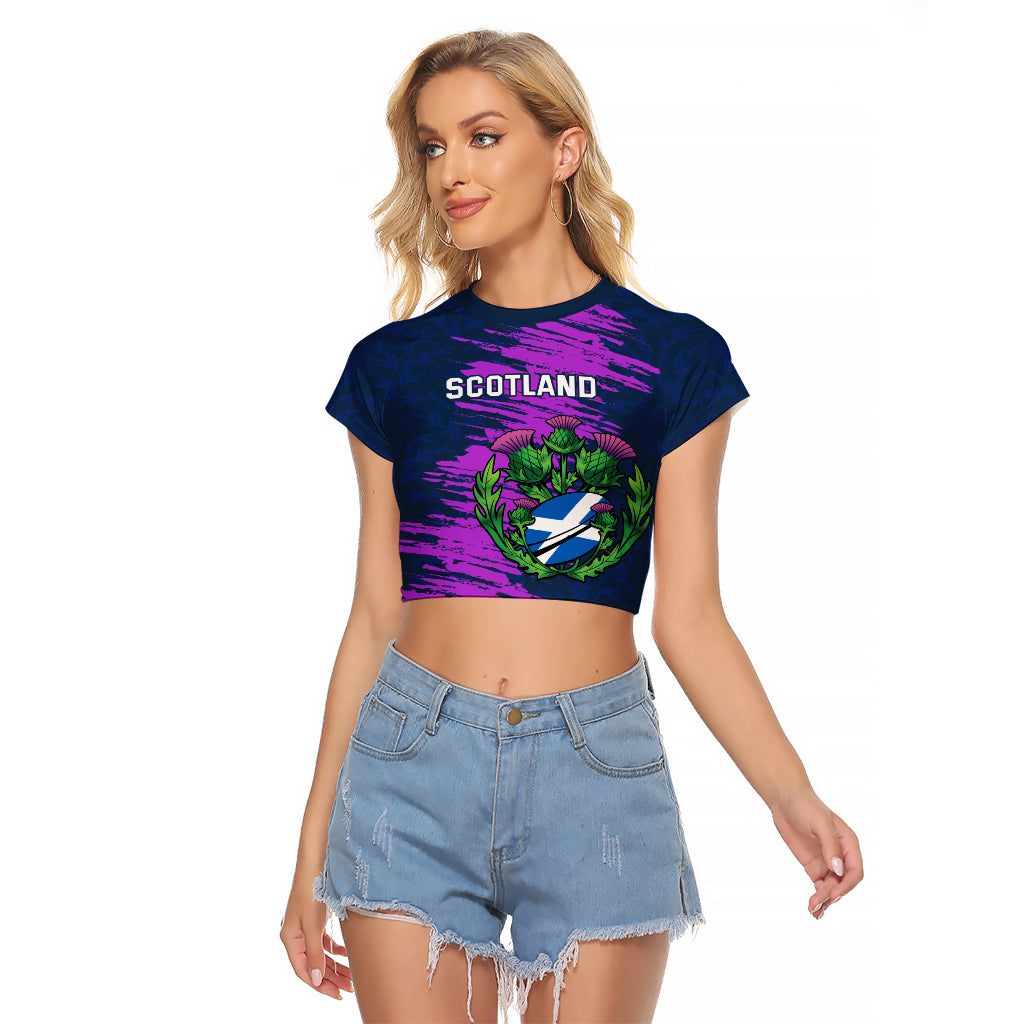 Custom Scotland Rugby Raglan Cropped T Shirt 2024 Six Nations Go Scottish Thistle - Wonder Print Shop