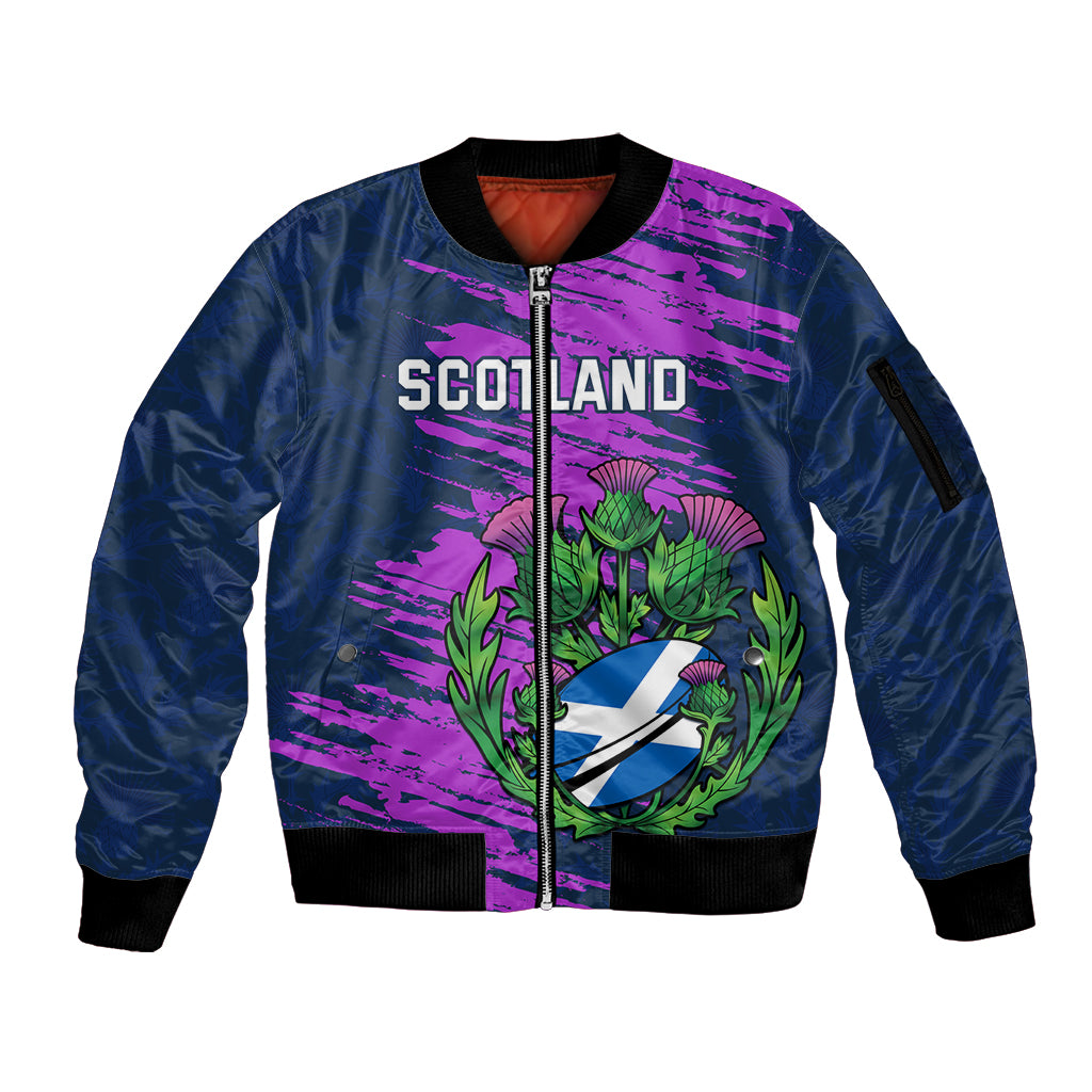 Custom Scotland Rugby Sleeve Zip Bomber Jacket 2024 Six Nations Go Scottish Thistle - Wonder Print Shop