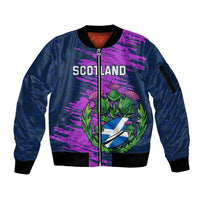 Custom Scotland Rugby Sleeve Zip Bomber Jacket 2024 Six Nations Go Scottish Thistle - Wonder Print Shop