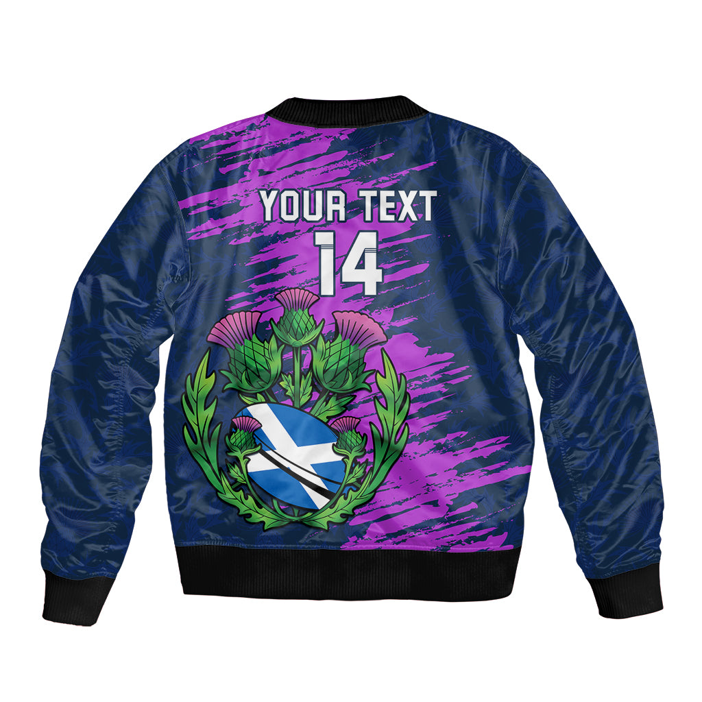 Custom Scotland Rugby Sleeve Zip Bomber Jacket 2024 Six Nations Go Scottish Thistle - Wonder Print Shop