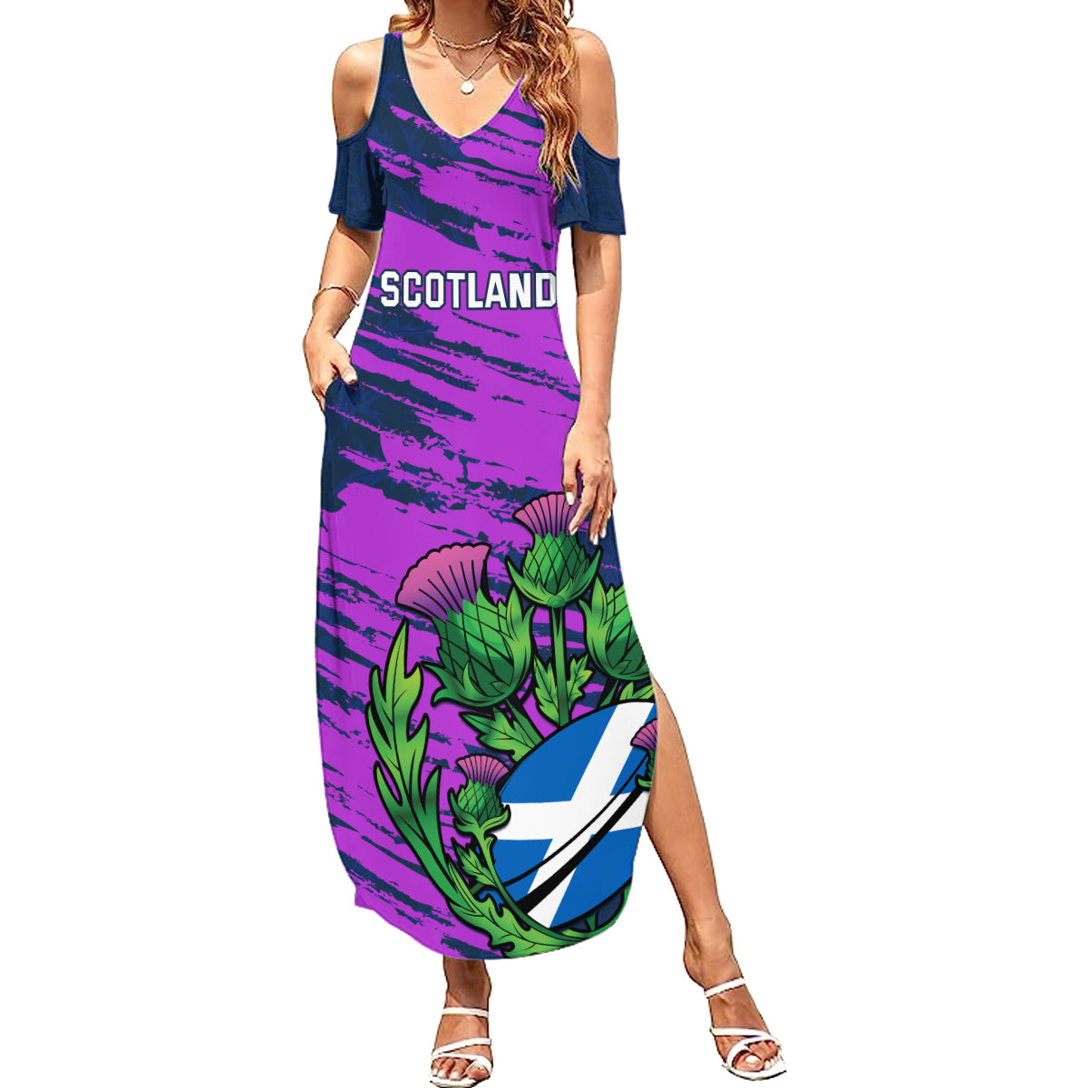 Custom Scotland Rugby Summer Maxi Dress 2024 Six Nations Go Scottish Thistle - Wonder Print Shop