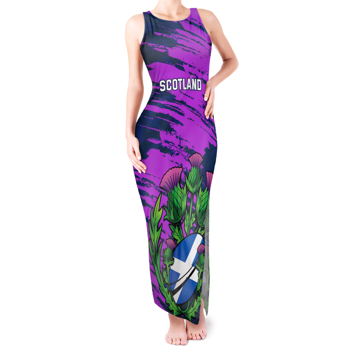 Custom Scotland Rugby Tank Maxi Dress 2024 Six Nations Go Scottish Thistle - Wonder Print Shop