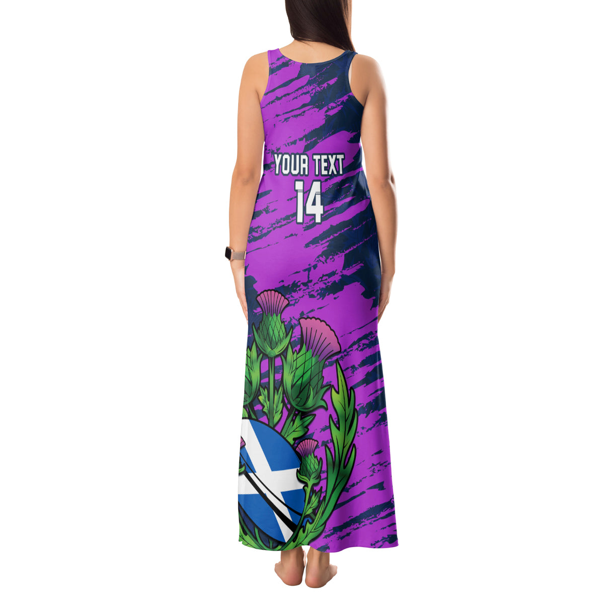 Custom Scotland Rugby Tank Maxi Dress 2024 Six Nations Go Scottish Thistle - Wonder Print Shop