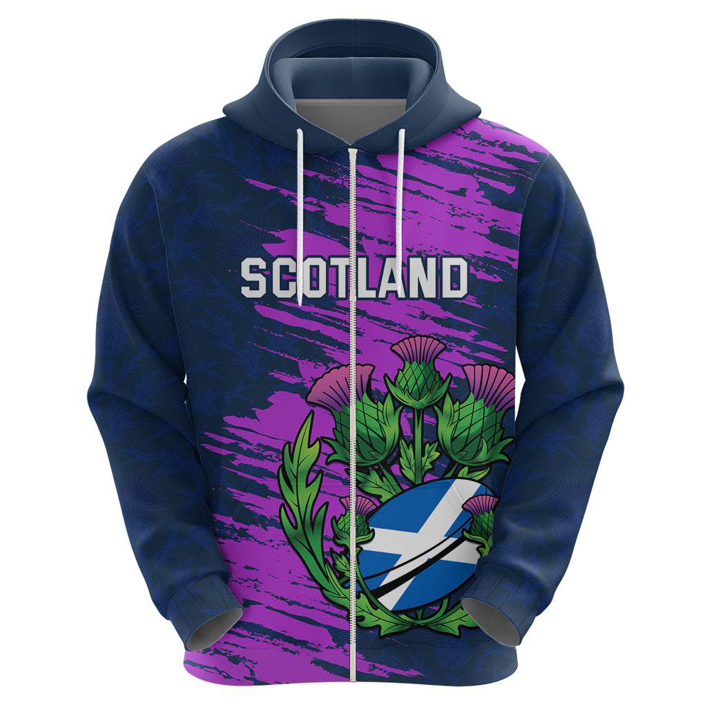 Custom Scotland Rugby Zip Hoodie 2024 Six Nations Go Scottish Thistle - Wonder Print Shop