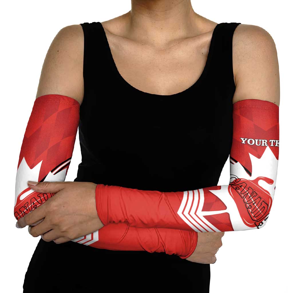 Personalized Canada Curling Arm Sleeves Maple Leaf Red Version - Wonder Print Shop