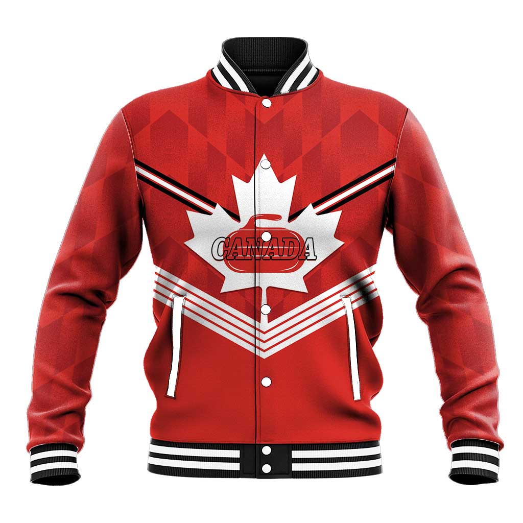 Personalized Canada Curling Baseball Jacket Maple Leaf Red Version - Wonder Print Shop