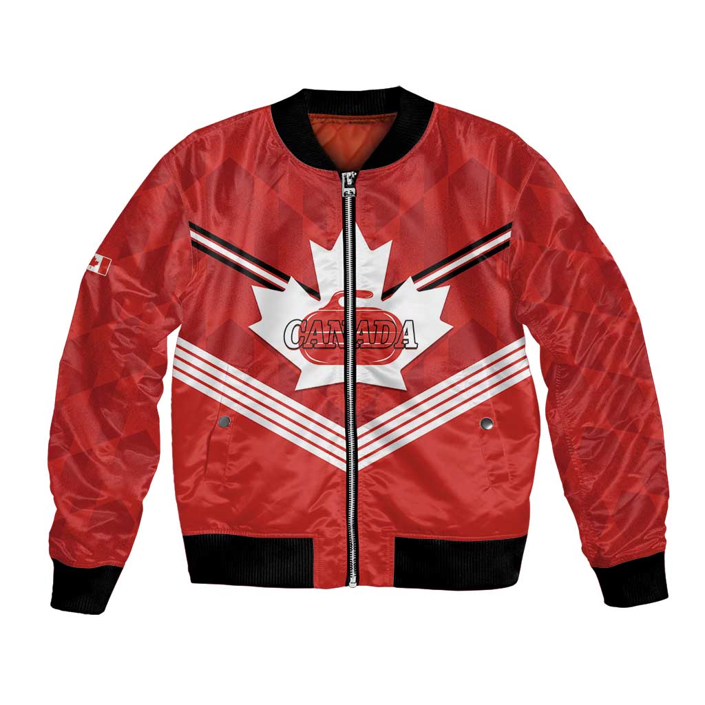 Personalized Canada Curling Bomber Jacket Maple Leaf Red Version - Wonder Print Shop