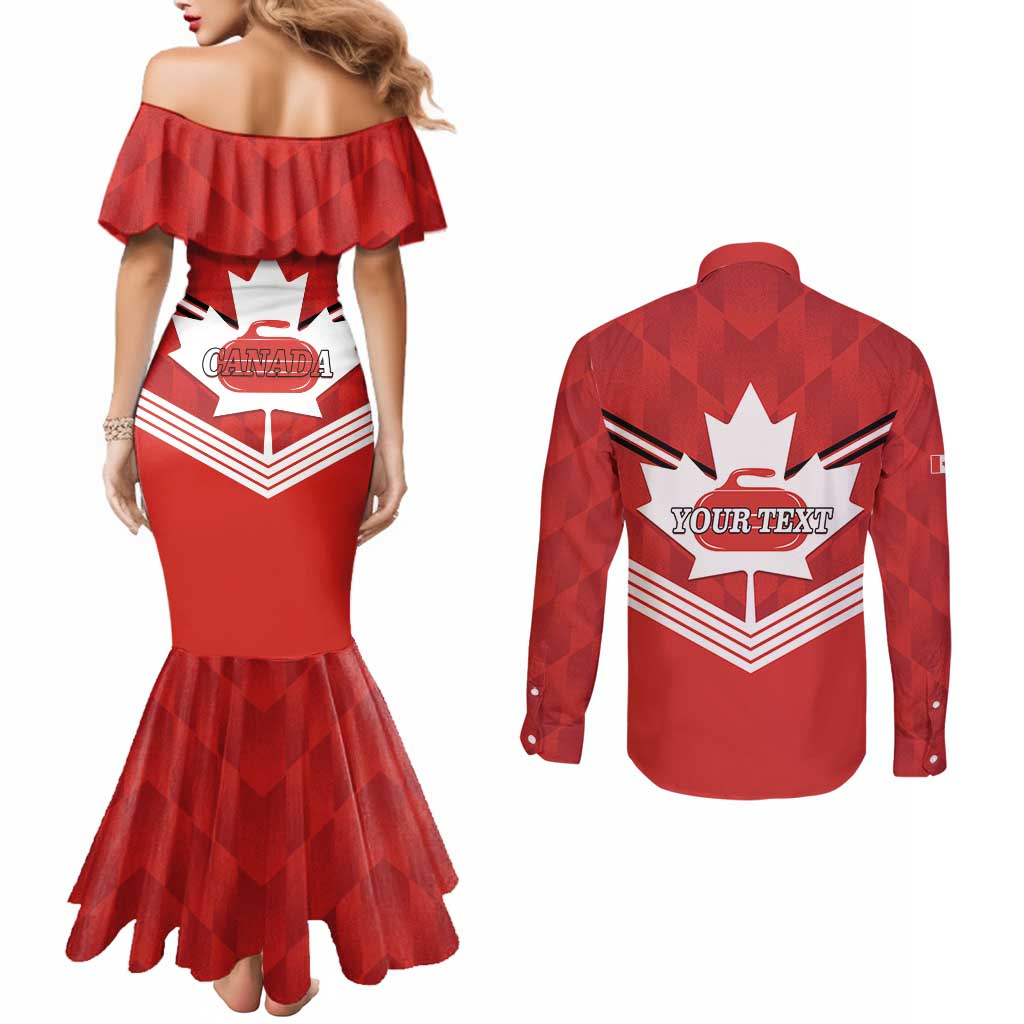 Personalized Canada Curling Couples Matching Mermaid Dress and Long Sleeve Button Shirt Maple Leaf Red Version - Wonder Print Shop
