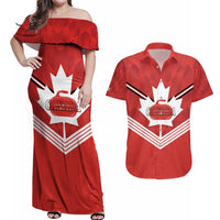 Personalized Canada Curling Couples Matching Off Shoulder Maxi Dress and Hawaiian Shirt Maple Leaf Red Version - Wonder Print Shop