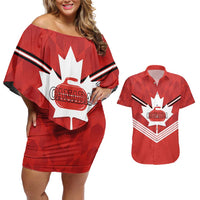 Personalized Canada Curling Couples Matching Off Shoulder Short Dress and Hawaiian Shirt Maple Leaf Red Version - Wonder Print Shop