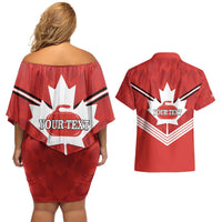 Personalized Canada Curling Couples Matching Off Shoulder Short Dress and Hawaiian Shirt Maple Leaf Red Version - Wonder Print Shop