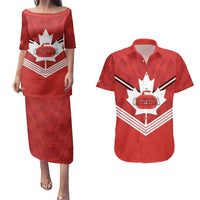 Personalized Canada Curling Couples Matching Puletasi and Hawaiian Shirt Maple Leaf Red Version - Wonder Print Shop