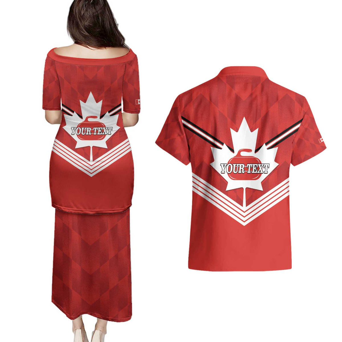 Personalized Canada Curling Couples Matching Puletasi and Hawaiian Shirt Maple Leaf Red Version - Wonder Print Shop