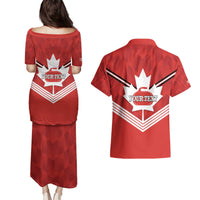 Personalized Canada Curling Couples Matching Puletasi and Hawaiian Shirt Maple Leaf Red Version - Wonder Print Shop