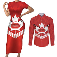 Personalized Canada Curling Couples Matching Short Sleeve Bodycon Dress and Long Sleeve Button Shirt Maple Leaf Red Version - Wonder Print Shop