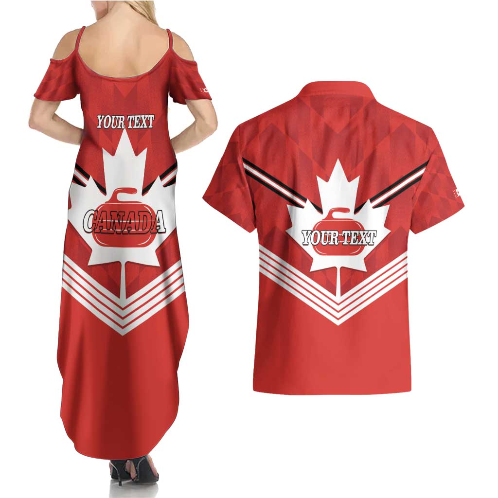 Personalized Canada Curling Couples Matching Summer Maxi Dress and Hawaiian Shirt Maple Leaf Red Version - Wonder Print Shop
