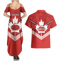Personalized Canada Curling Couples Matching Summer Maxi Dress and Hawaiian Shirt Maple Leaf Red Version - Wonder Print Shop