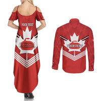 Personalized Canada Curling Couples Matching Summer Maxi Dress and Long Sleeve Button Shirt Maple Leaf Red Version - Wonder Print Shop