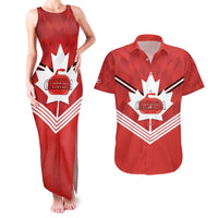 Personalized Canada Curling Couples Matching Tank Maxi Dress and Hawaiian Shirt Maple Leaf Red Version - Wonder Print Shop