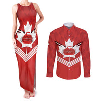 Personalized Canada Curling Couples Matching Tank Maxi Dress and Long Sleeve Button Shirt Maple Leaf Red Version - Wonder Print Shop