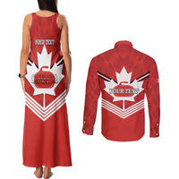 Personalized Canada Curling Couples Matching Tank Maxi Dress and Long Sleeve Button Shirt Maple Leaf Red Version - Wonder Print Shop