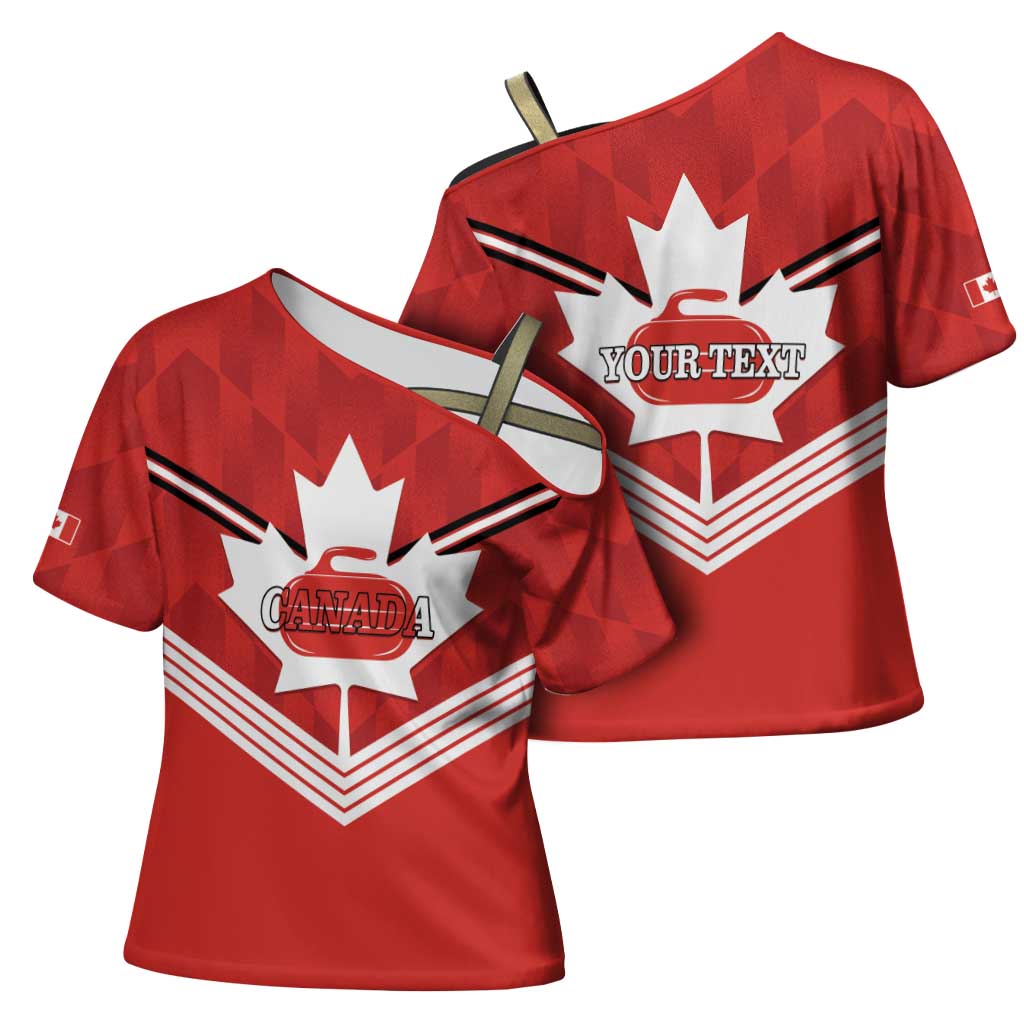 Personalized Canada Curling Cross Shoulder Shirt Maple Leaf Red Version - Wonder Print Shop
