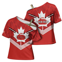 Personalized Canada Curling Cross Shoulder Shirt Maple Leaf Red Version - Wonder Print Shop