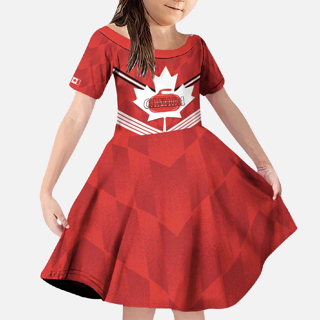 Personalized Canada Curling Family Matching Long Sleeve Bodycon Dress and Hawaiian Shirt Maple Leaf Red Version - Wonder Print Shop