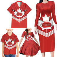 Personalized Canada Curling Family Matching Long Sleeve Bodycon Dress and Hawaiian Shirt Maple Leaf Red Version - Wonder Print Shop