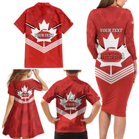 Personalized Canada Curling Family Matching Long Sleeve Bodycon Dress and Hawaiian Shirt Maple Leaf Red Version - Wonder Print Shop