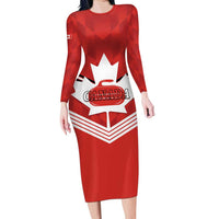 Personalized Canada Curling Family Matching Long Sleeve Bodycon Dress and Hawaiian Shirt Maple Leaf Red Version - Wonder Print Shop