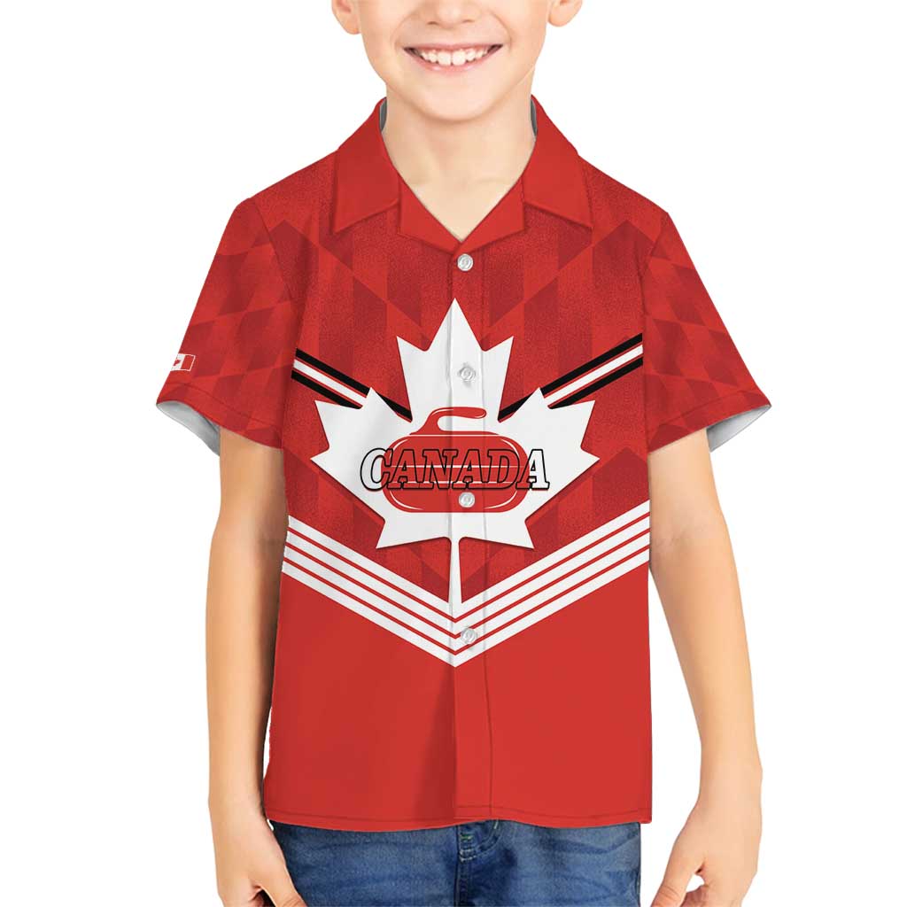 Personalized Canada Curling Family Matching Long Sleeve Bodycon Dress and Hawaiian Shirt Maple Leaf Red Version - Wonder Print Shop