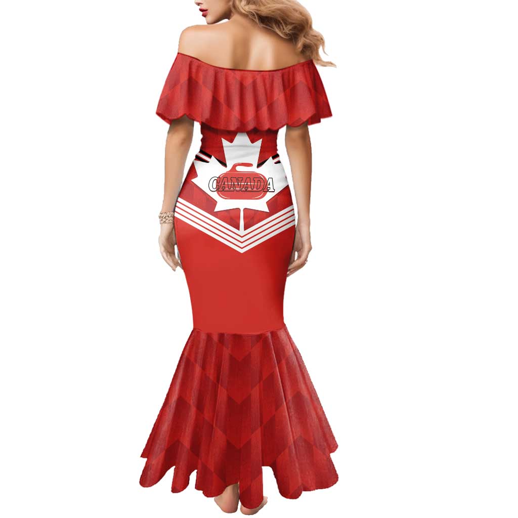 Personalized Canada Curling Family Matching Mermaid Dress and Hawaiian Shirt Maple Leaf Red Version - Wonder Print Shop