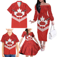 Personalized Canada Curling Family Matching Off The Shoulder Long Sleeve Dress and Hawaiian Shirt Maple Leaf Red Version - Wonder Print Shop