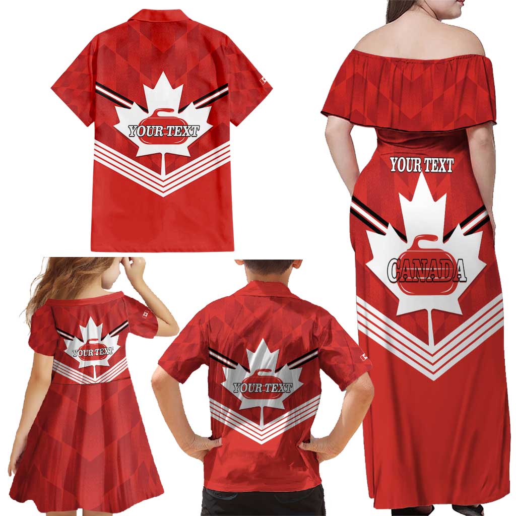 Personalized Canada Curling Family Matching Off Shoulder Maxi Dress and Hawaiian Shirt Maple Leaf Red Version - Wonder Print Shop