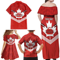 Personalized Canada Curling Family Matching Off Shoulder Maxi Dress and Hawaiian Shirt Maple Leaf Red Version - Wonder Print Shop