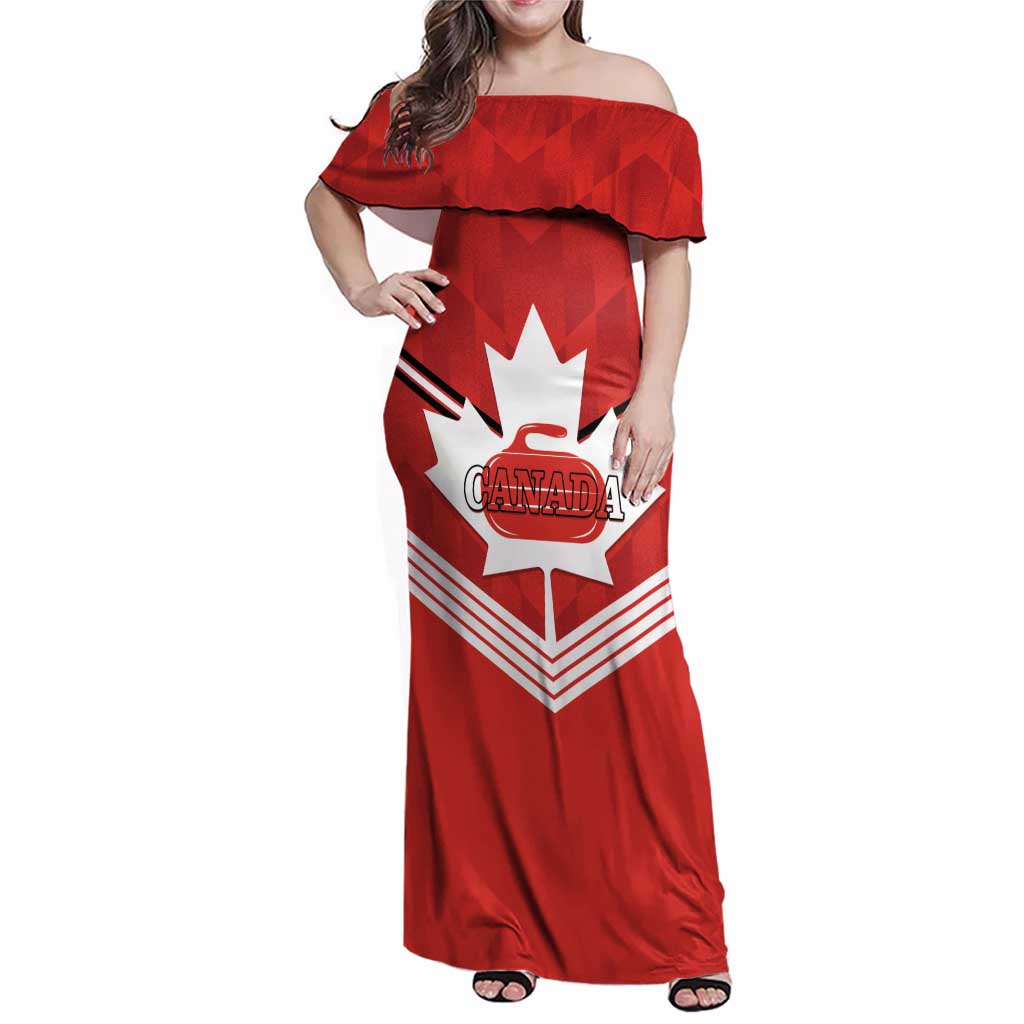 Personalized Canada Curling Family Matching Off Shoulder Maxi Dress and Hawaiian Shirt Maple Leaf Red Version - Wonder Print Shop