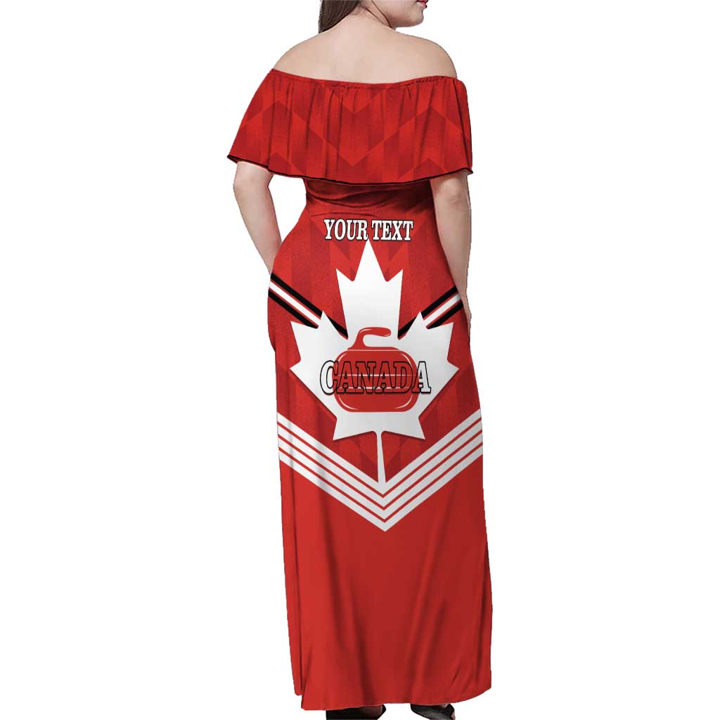 Personalized Canada Curling Family Matching Off Shoulder Maxi Dress and Hawaiian Shirt Maple Leaf Red Version - Wonder Print Shop