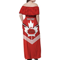 Personalized Canada Curling Family Matching Off Shoulder Maxi Dress and Hawaiian Shirt Maple Leaf Red Version - Wonder Print Shop