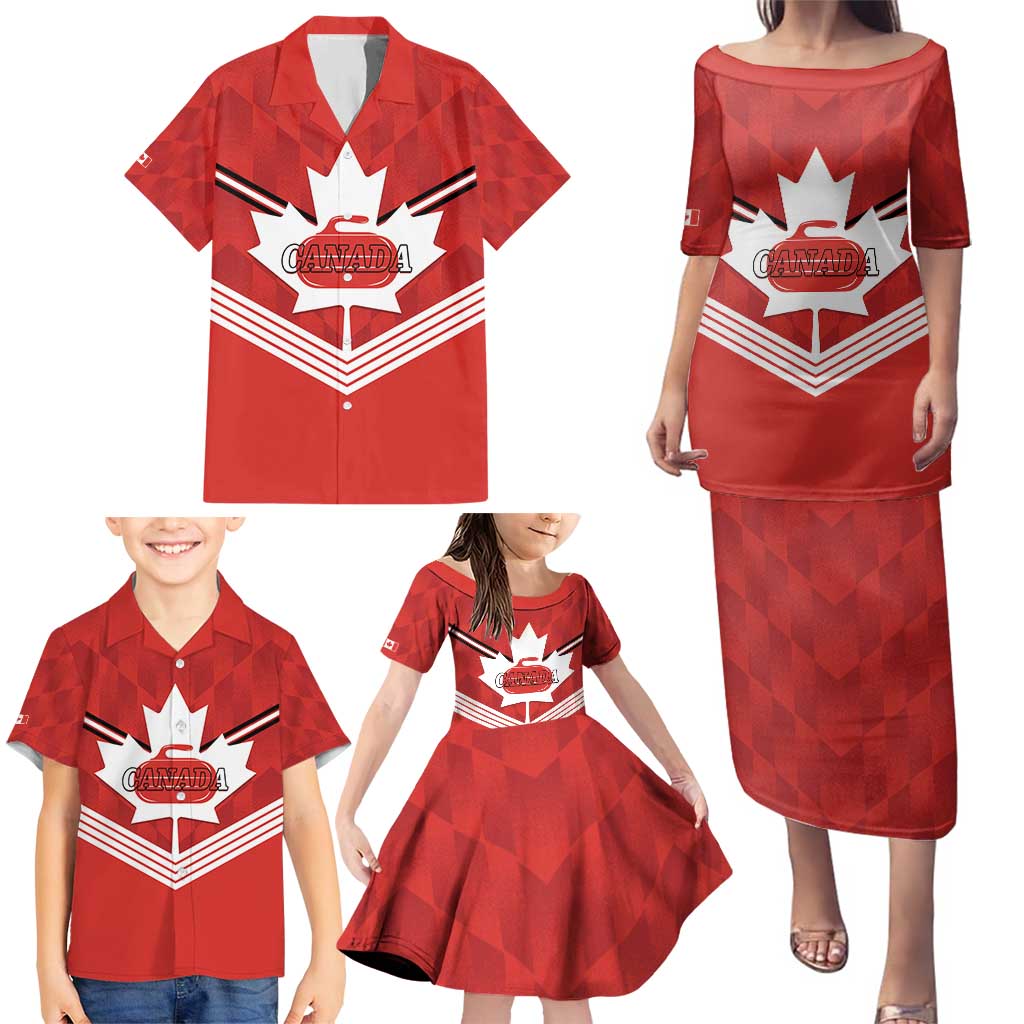 Personalized Canada Curling Family Matching Puletasi and Hawaiian Shirt Maple Leaf Red Version - Wonder Print Shop