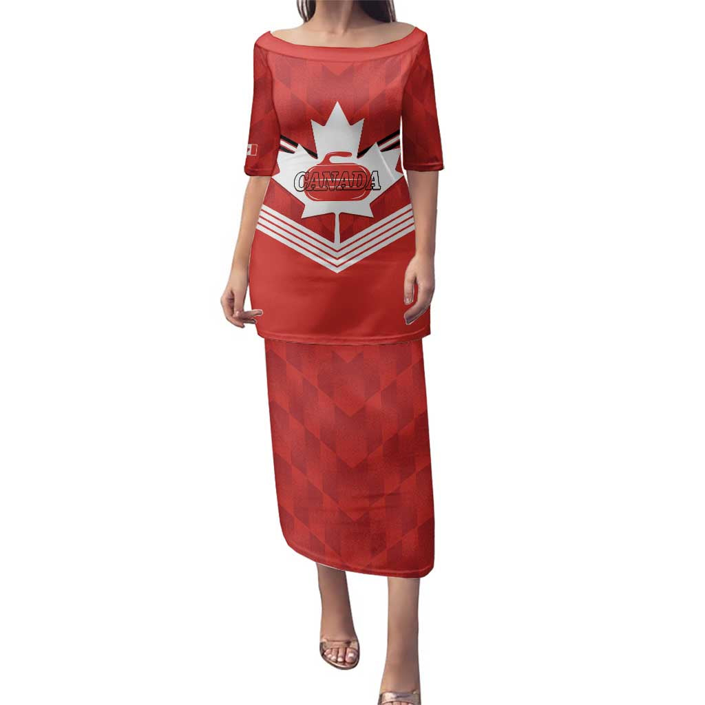 Personalized Canada Curling Family Matching Puletasi and Hawaiian Shirt Maple Leaf Red Version - Wonder Print Shop