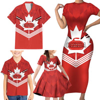 Personalized Canada Curling Family Matching Short Sleeve Bodycon Dress and Hawaiian Shirt Maple Leaf Red Version - Wonder Print Shop