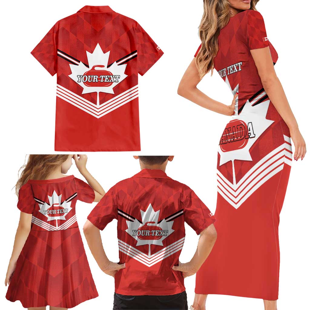 Personalized Canada Curling Family Matching Short Sleeve Bodycon Dress and Hawaiian Shirt Maple Leaf Red Version - Wonder Print Shop